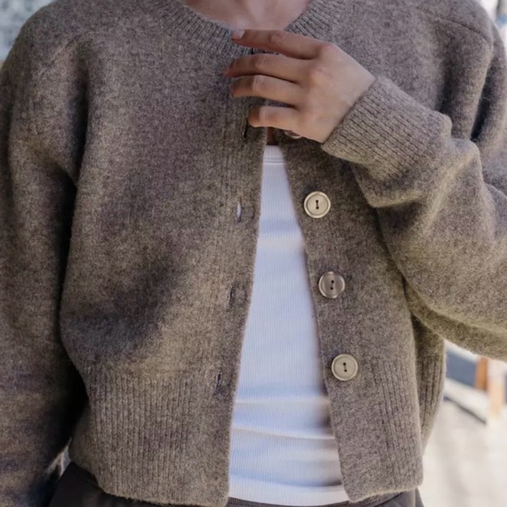 Zara Women's Cardigan / Metal Taupe Brown - Picture 4 of 5